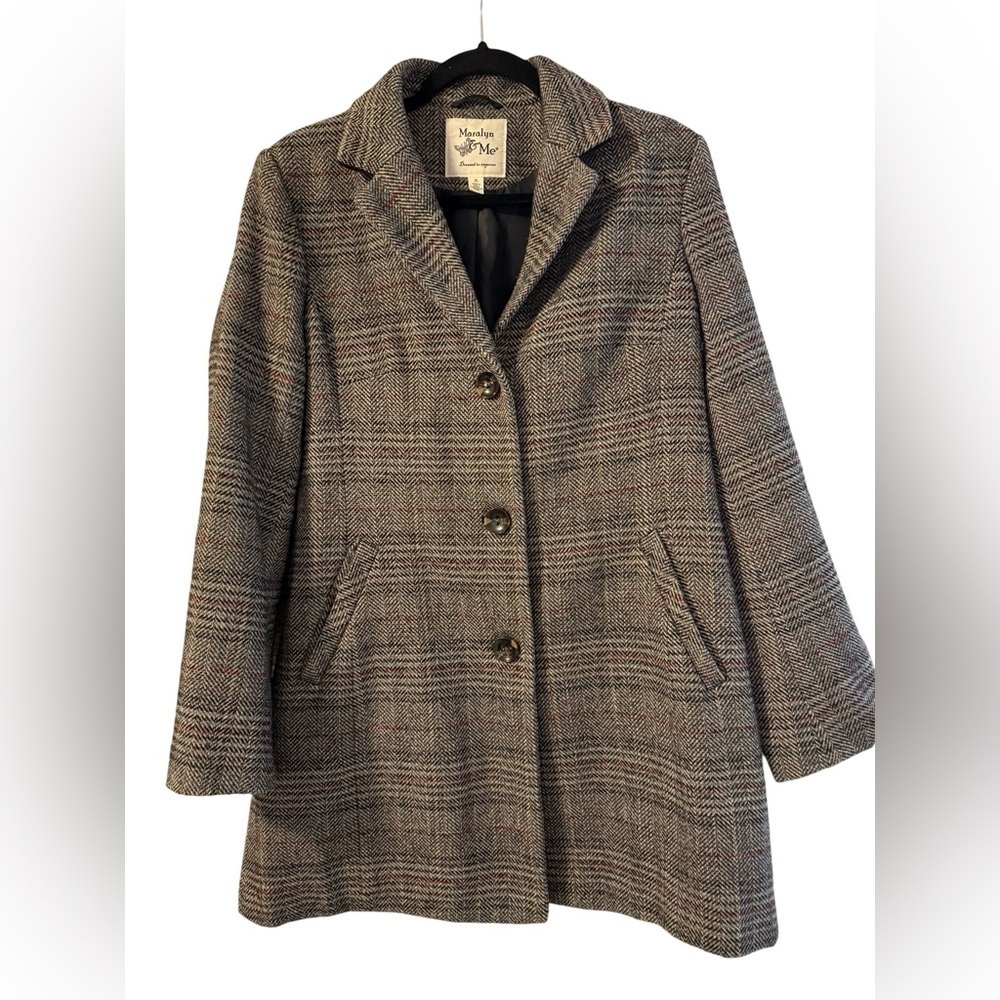 Maralyn & Me Lined Coat Three Button Two Slip Pockets Size XL Grey/Black/Red